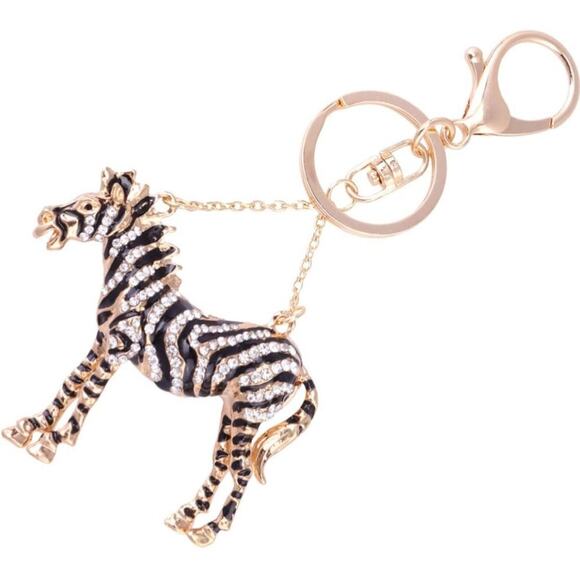 Zebra Sparkly Crystal Rhinestone Keychain Movable Joints - Picture 2 of 5